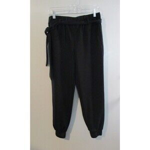 Rachel Zoe Womens Sz M Belted Dress Pant Joggers Black Office Elastic Waist